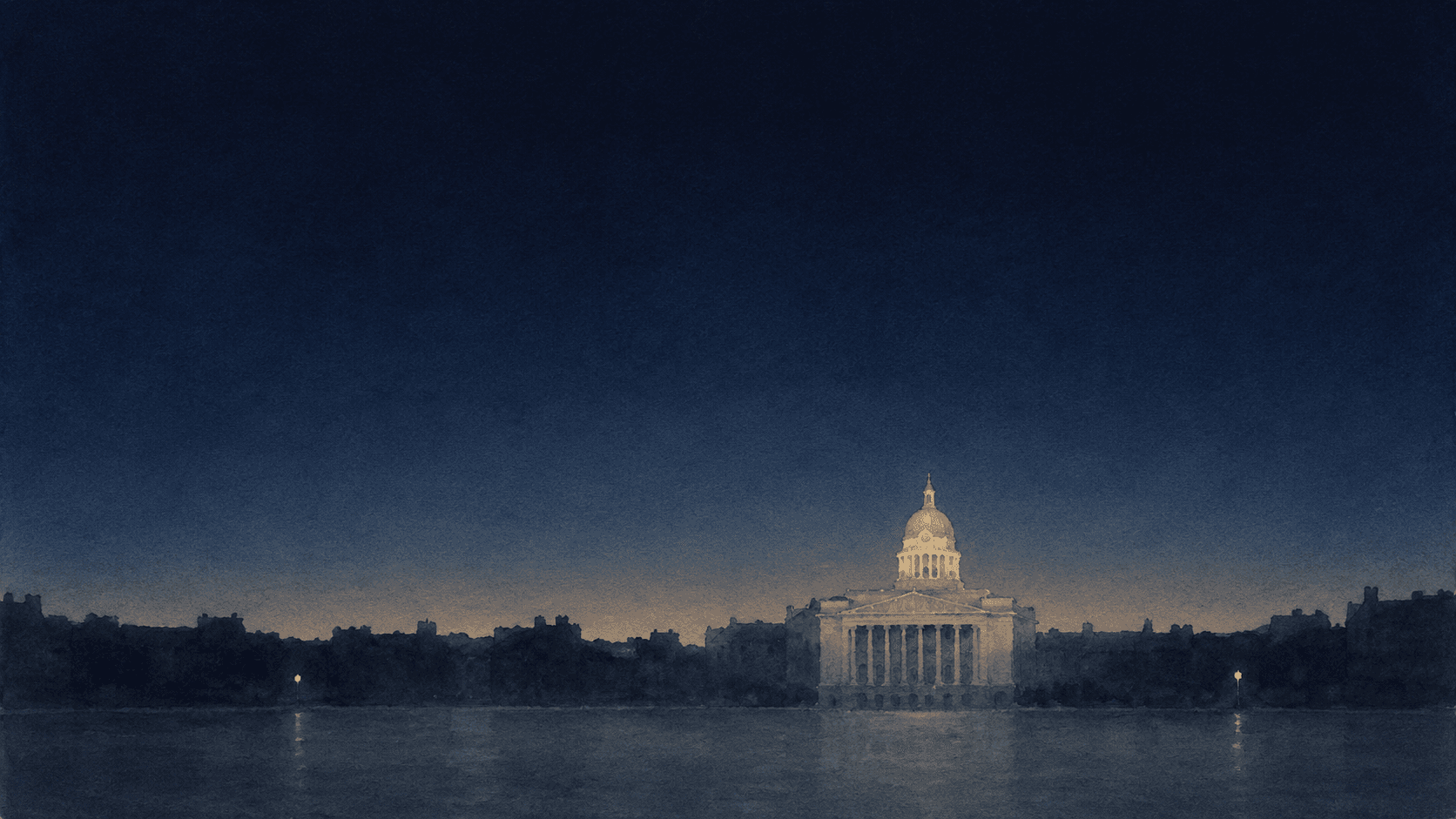 A painting of Nottingham at dusk
